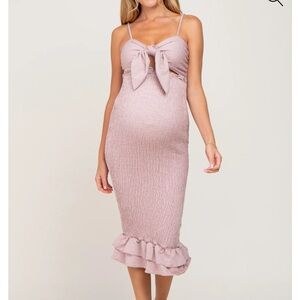 🔴SOLD🔴 Mauve Gingham Print Smocked Fitted Self-Tie Maternity Midi Dress